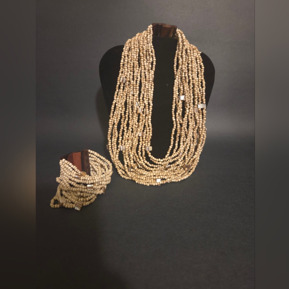 Layered Multistrand Seed Bead Necklace & Bracelet Set